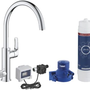 Baterie bucatarie Grohe Blue Pure Eurosmart cu pipa C si sistem filtrare starter kit crom