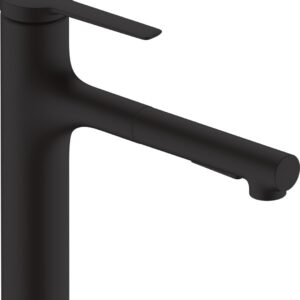 Baterie bucatarie Hansgrohe Zesis M33 cu pipa extractibila ComfortZone 160 sBox negru mat