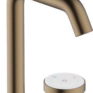 Baterie lavoar Hansgrohe Tecturis S 150 CoolStart EcoSmart+ din doua elemente montare pe lavoar actionare rotativa bronz periat