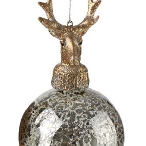 Decoratiune brad Deko Senso Deer sticla 15cm argintiu