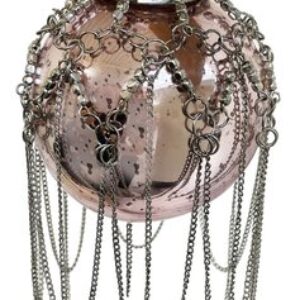 Decoratiune brad Deko Senso glob 8cm sticla roz antic cu lantisor argintiu