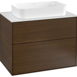 Dulap baza suspendat Villeroy & Boch Finion 80x60x50cm tip blat Wallnut Veneer / Glass White Matt