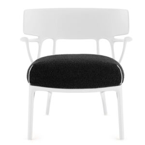 Fotoliu Kartell A.I. Lounge design Philippe Starck cadru alb perna Boucle Black