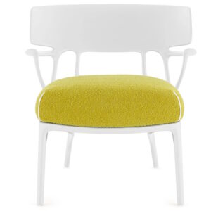 Fotoliu Kartell A.I. Lounge design Philippe Starck cadru alb perna Boucle Yellow