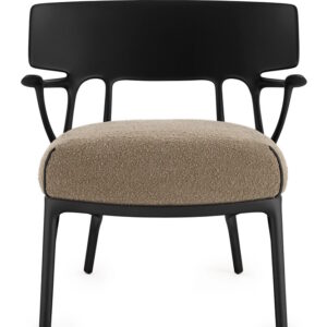 Fotoliu Kartell A.I. Lounge design Philippe Starck cadru negru perna Boucle Taupe