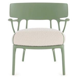 Fotoliu Kartell A.I. Lounge design Philippe Starck cadru verde perna Boucle White