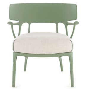 Fotoliu Kartell A.I. Lounge design Philippe Starck cadru verde perna Panamino Basic White