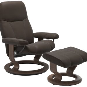 Fotoliu cu taburet Stressless Consul Classic M cadru Walnut tapiterie piele Batik Brown