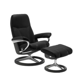 Fotoliu cu taburet Stressless Consul Signature M cadru Grey tapiterie piele Batik Black