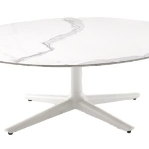 Masuta rotunda Kartell Multiplo Low design Antonio Citterio d118cm h43cm blat cu finisaj marmura alb