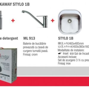 Pachet Teka Tekaway Stylo 1B chiuveta Stylo 1B inox satinat + baterie ML/MF2 dozator pentru detergent