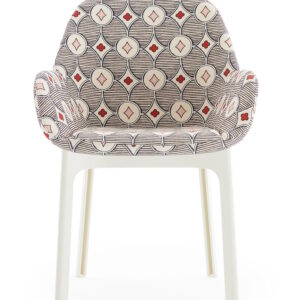 Scaun Kartell Clap design Patricia Urquiola baza alb tapiterie Rubelli Quatrefoil by Luke Edward Hall Cream