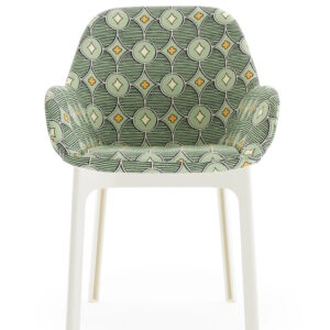 Scaun Kartell Clap design Patricia Urquiola baza alb tapiterie Rubelli Quatrefoil by Luke Edward Hall Pistachio