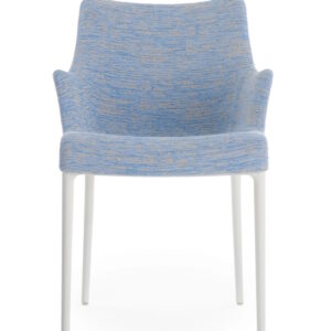 Scaun Kartell Eleganza Nia design Philippe Starck cadru alb tapiterie Melange Light Blue