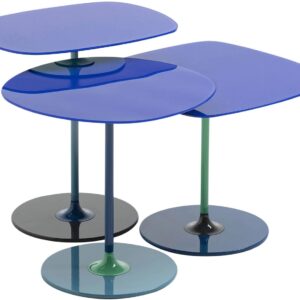 Set 3 masute Kartell Thierry design Piero Lissoni baza metal blat sticla albastru