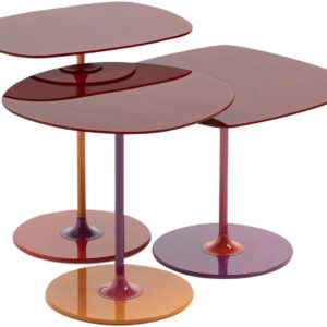 Set 3 masute Kartell Thierry design Piero Lissoni baza metal blat sticla burgundy