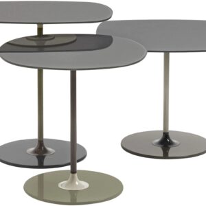 Set 3 masute Kartell Thierry design Piero Lissoni baza metal blat sticla gri