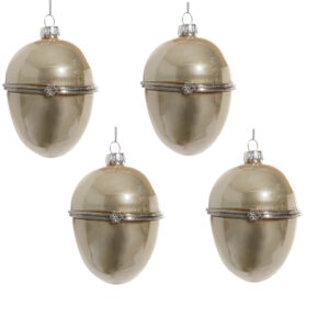 Set 4 decoratiuni brad Deko Senso ou 11cm sticla auriu perlat
