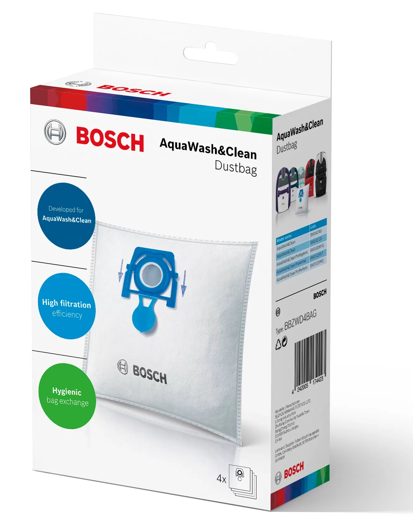Set accesorii aspirator Bosch BBZWD4BAG cu 4 saci fleece + microfiltru motor