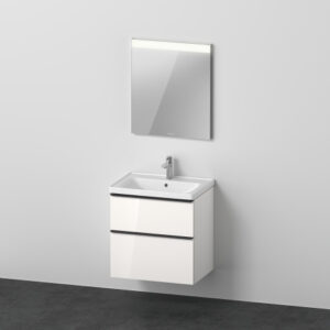 Set mobilier Duravit D-Neo cu dulap baza cu doua sertare 65x48cm alb lucios lavoar si oglinda cu iluminare