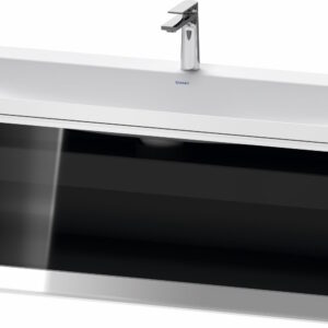 Set mobilier Duravit Vitrium cu lavoar dublu 120cm si dulap baza cu un sertar cu front sticla c-bonded iluminare interioara alb lucios