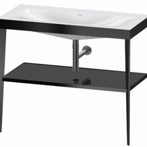 Set mobilier Duravit XViu cu lavoar 100cm fara orificiu baterie consola metalica negru mat si raft de sticla negru lucios