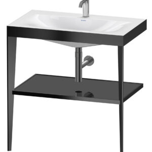 Set mobilier Duravit XViu cu lavoar 80cm consola metalica negru mat si raft de sticla negru lucios