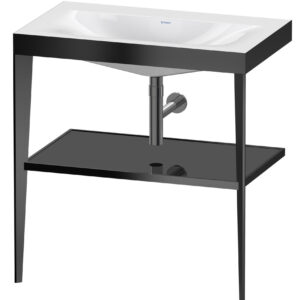 Set mobilier Duravit XViu cu lavoar 80cm fara orificiu baterie consola metalica negru mat si raft de sticla negru lucios