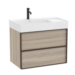 Set mobilier Roca Inspira cu lavoar orientare stanga si dulap baza cu doua sertare 80cm pin alb