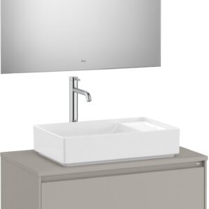 Set mobilier Roca Ona cu dulap baza cu doua sertare 80cm pentru lavoar pe blat si oglinda cu iluminare LED gri mat