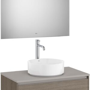 Set mobilier Roca Ona cu dulap baza cu un sertar 80cm pentru lavoar pe blat si oglinda cu iluminare LED ulm inchis