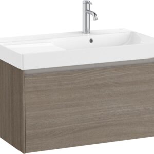 Set mobilier Roca Ona cu dulap baza cu un sertar 80cm si lavoar asimetric orientare dreapta ulm inchis