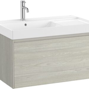 Set mobilier Roca Ona cu dulap baza cu un sertar 80cm si lavoar asimetric orientare stanga stejar alb