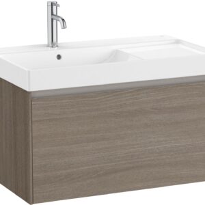 Set mobilier Roca Ona cu dulap baza cu un sertar 80cm si lavoar asimetric orientare stanga ulm inchis