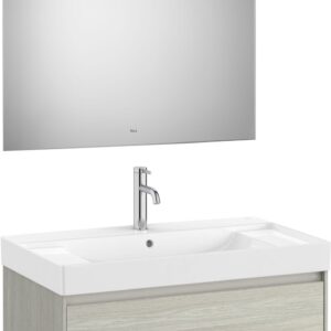 Set mobilier Roca Ona cu dulap baza cu un sertar 80cm si lavoar si oglinda cu iluminare LED stejar alb