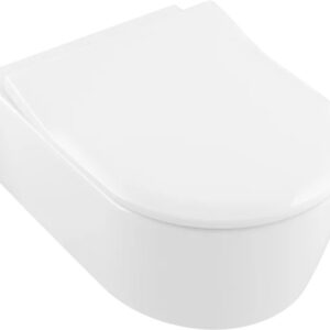 Set vas WC suspendat Villeroy & Boch Avento DirectFlush Ceramic Plus si capac slim cu inchidere lenta alb Alpin
