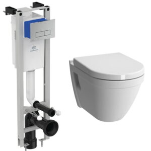 Set vas WC suspendat Vitra S50 si capac inchidere lenta si rezervor incastrat Ideal Standard ProSys Eco M cu cadru metalic si clapeta Oleas M2 crom lucios