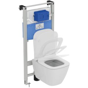 Set vas wc Ideal Standard i.life S Compact Rimless+ cu functie de bideu capac Slim inchidere lenta si rezervor incastrat cu cadru Prosys 120M