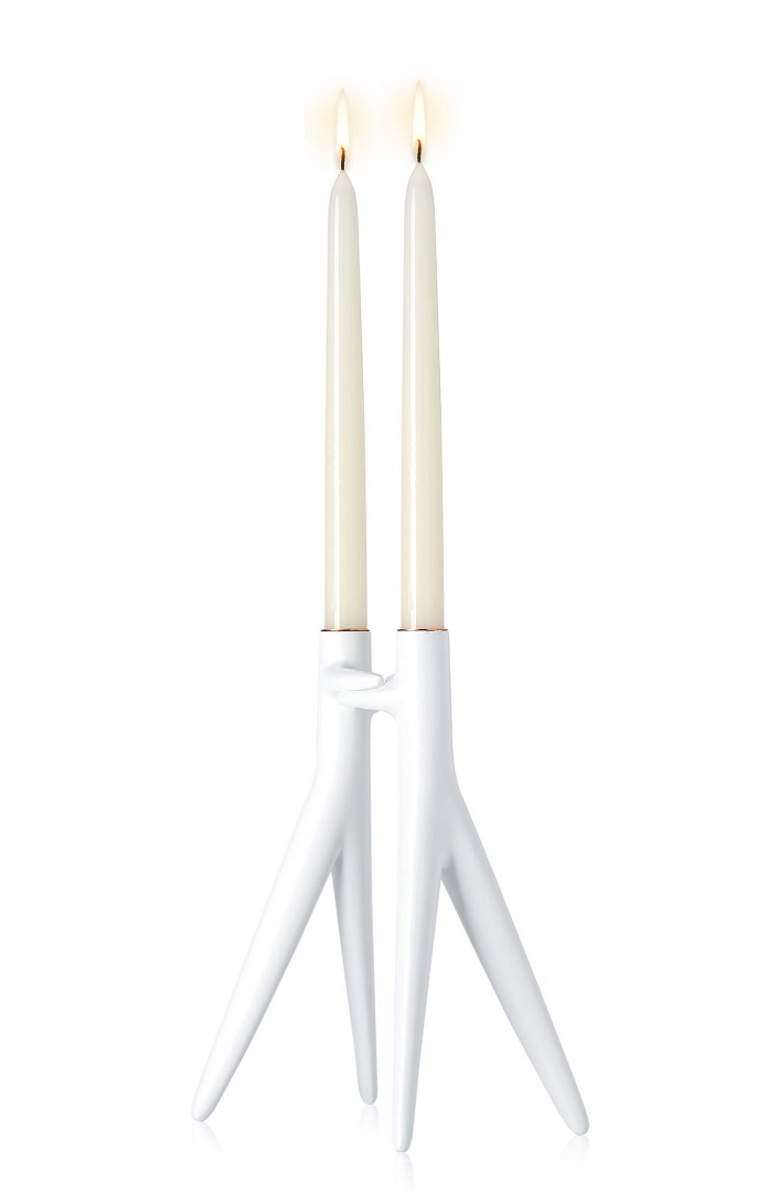 Suport lumanari Kartell Abbracciaio design Philippe Starck & Ambroise Maggiar h 25cm alb mat